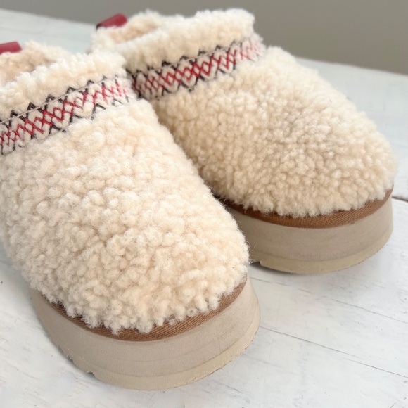 UGG Women's Platform Tazz Shearling Slippers Natural US 8 BRAID Ivory Red Fur - Picture 8 of 16